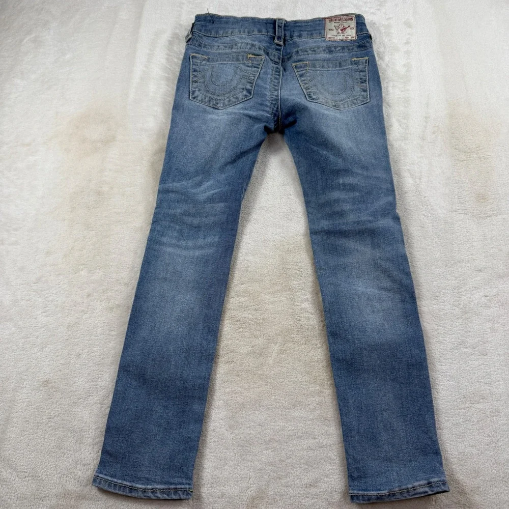 True Religion Halle Girls Super Skinny Jeans Size 7 Sequin Star Distressed Blue